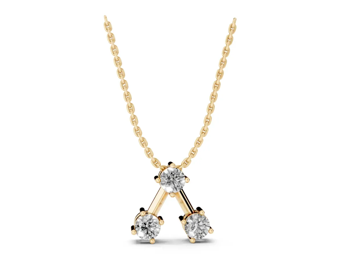 Three-Stone Round Diamond Prong Set Pendant Yellow gold