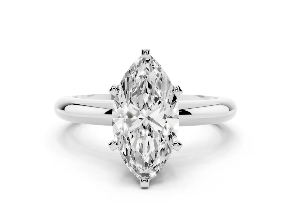 Marquise Cut Diamond Solitaire Engagement Ring with Round Band and Four-Prong Setting Platinum