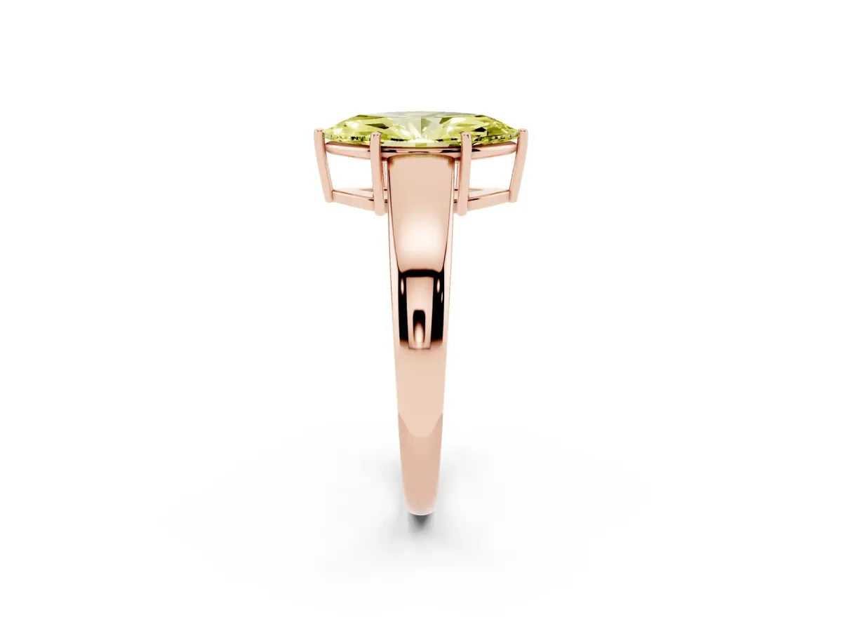 Fancy Yellow Marquise Cut Solitaire Diamond Ring with Tapered Band and Four-Prong Setting Rose gold