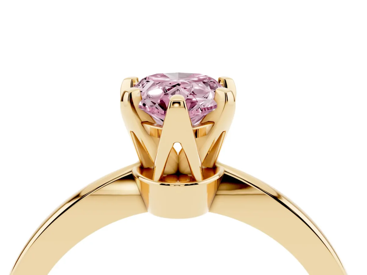 Fancy Pink Pear Cut Solitaire Engagement Ring with Six-Prong Setting and Tapered Band Yellow gold