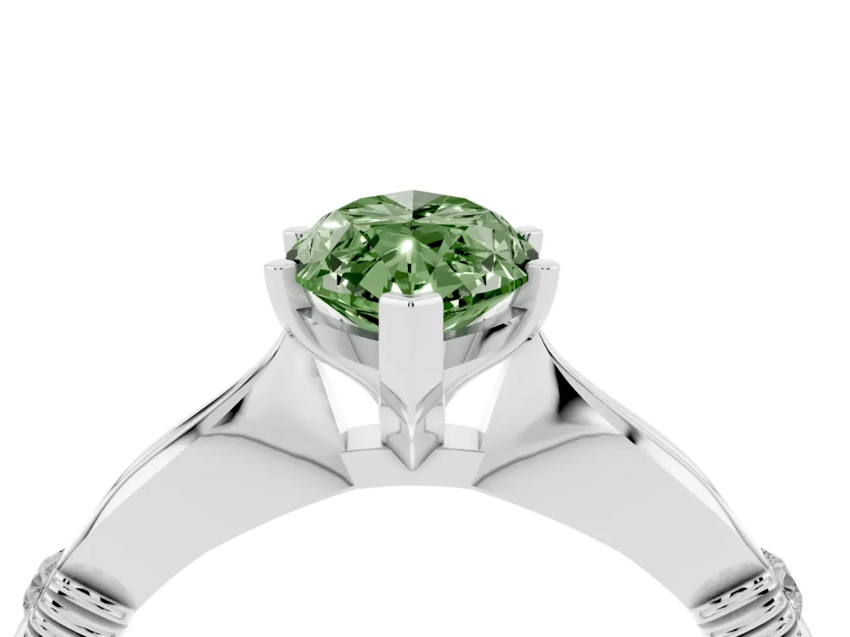 Fancy Green Marquise Cut Solitaire Diamond Twisted Band with Four-Prong Setting Silver