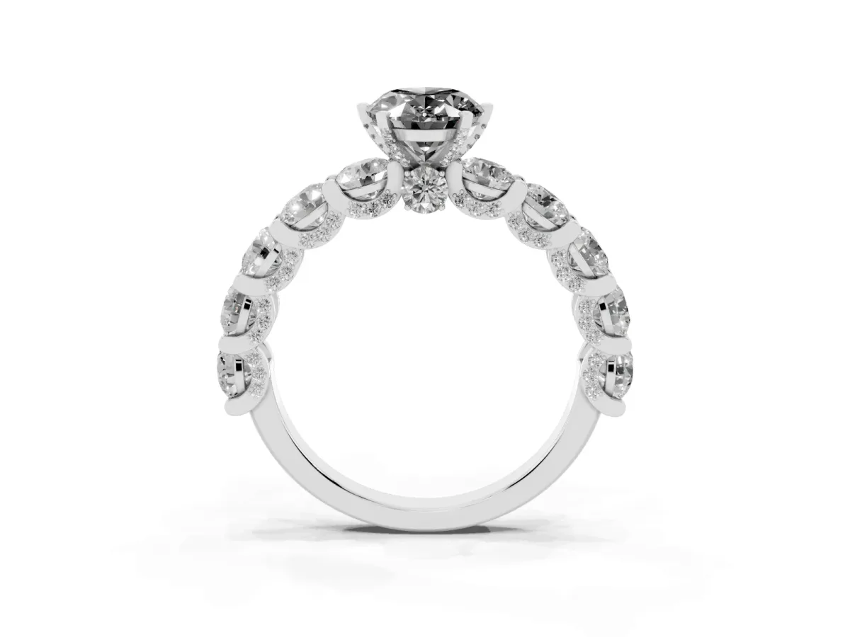 Fancy Black Oval Cut Diamond Side Stone Engagement Ring with Four-Prong Setting White gold
