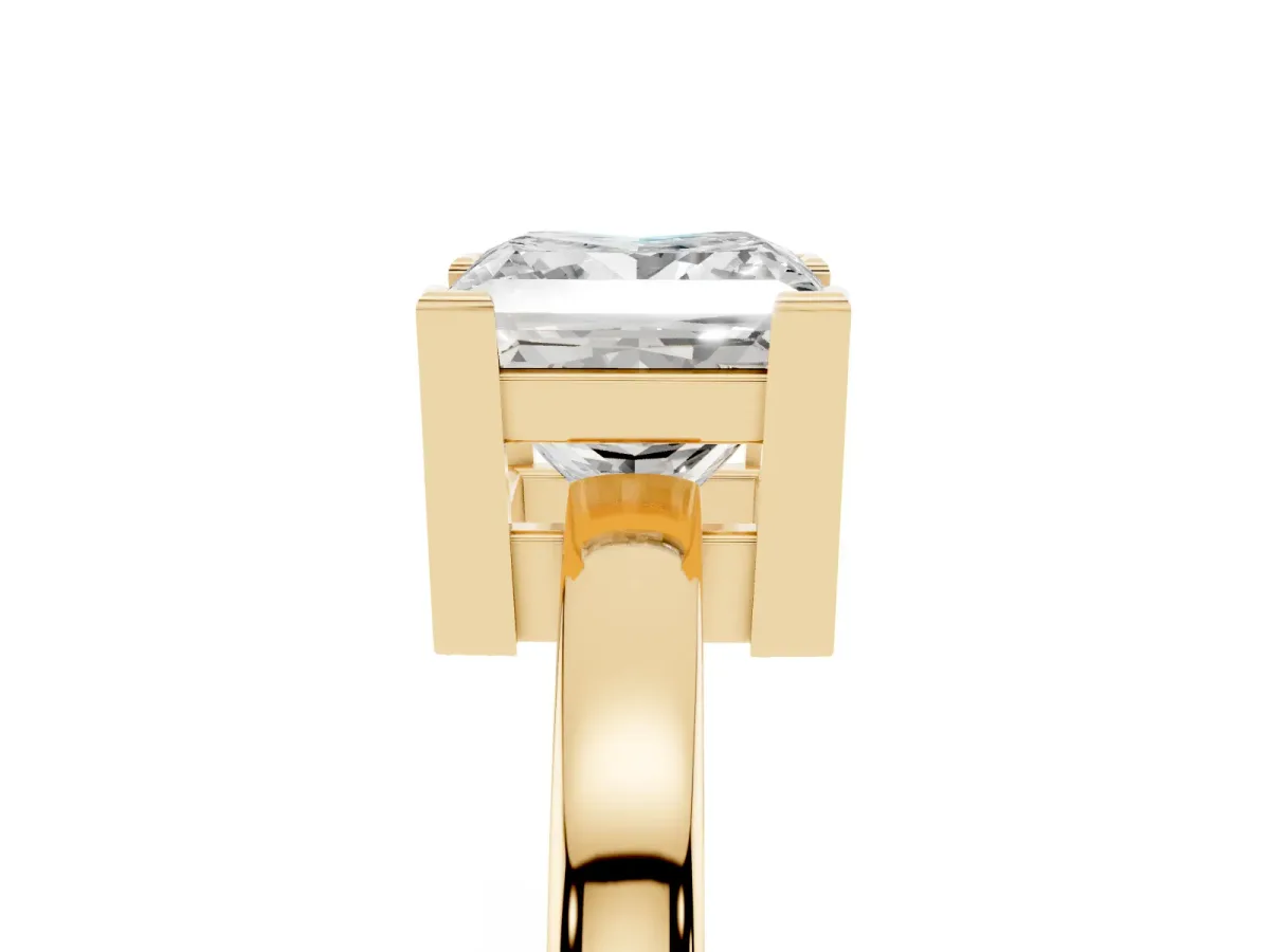 Princess Cut Cut Solitaire Ring with Four-Prong Setting and Classic Band Yellow gold