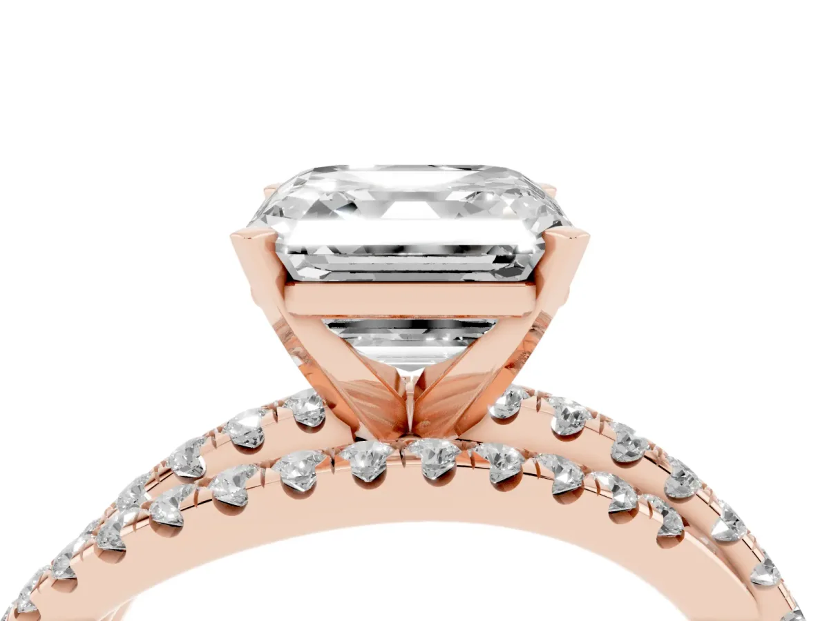 Asscher Cut Solitaire Twist Band with Pavé Setting and Four-Prong Setting Rose gold