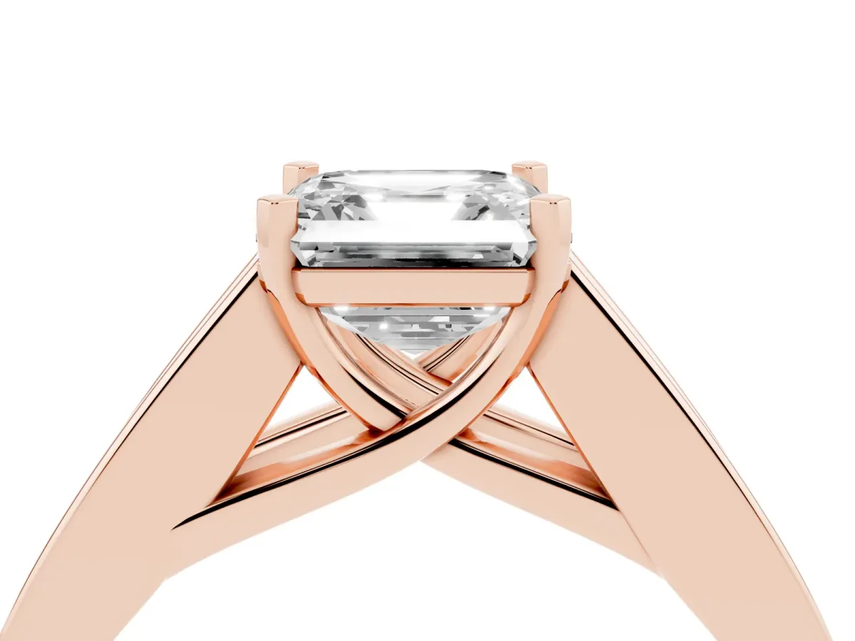 Asscher Cut Cut Channel Set Solitaire Ring with Four-Prong Setting Rose gold