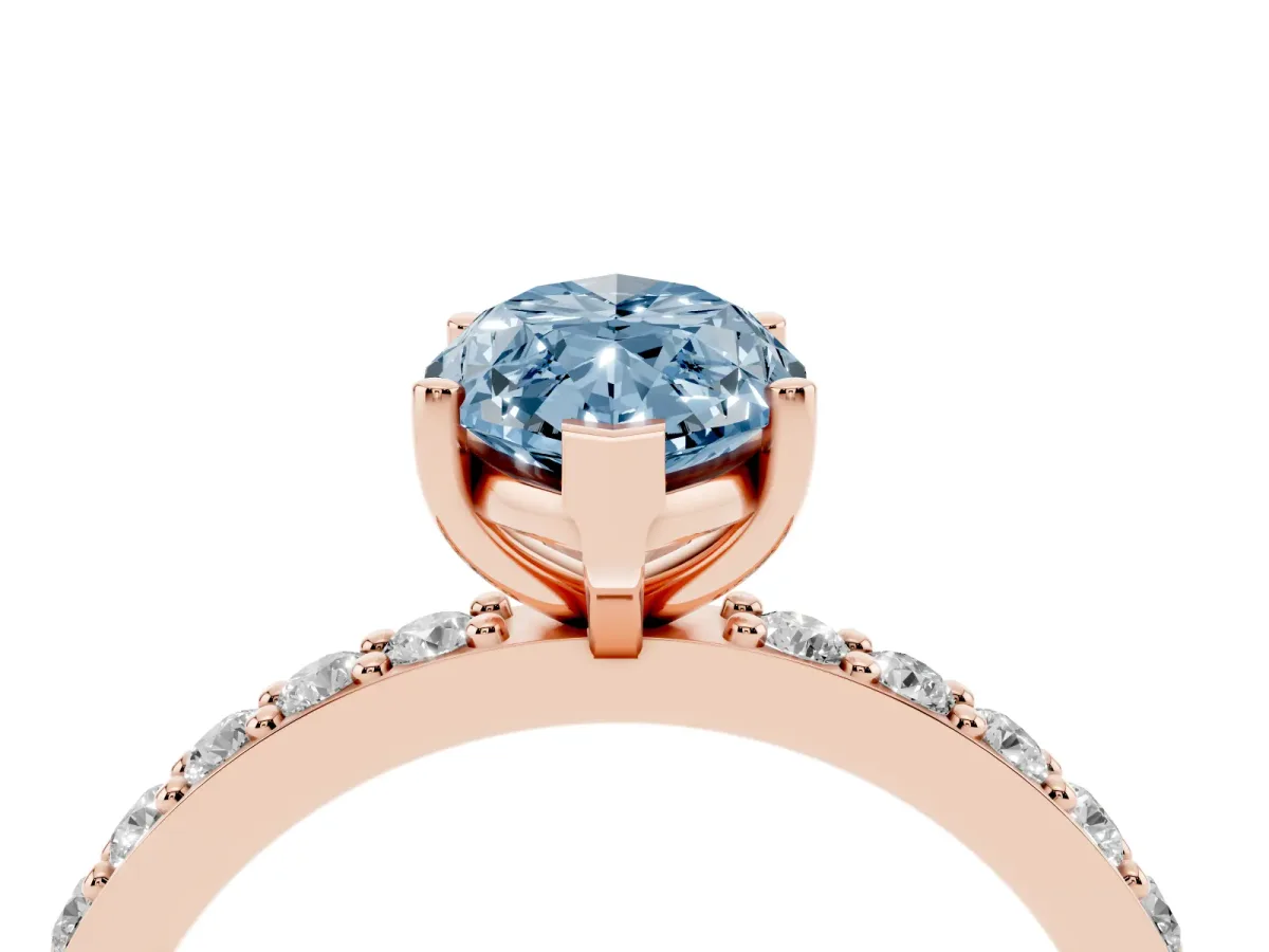 Fancy Blue Marquise Cut Cut Diamond Solitaire with Pave Band and Four-Prong Setting Rose gold