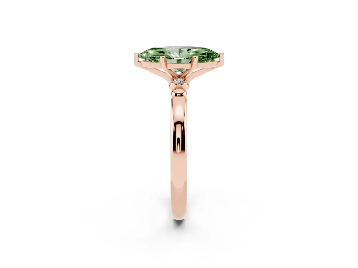 Fancy Green Marquise Cut Solitaire Beaded Band with Four-Prong Setting Rose gold