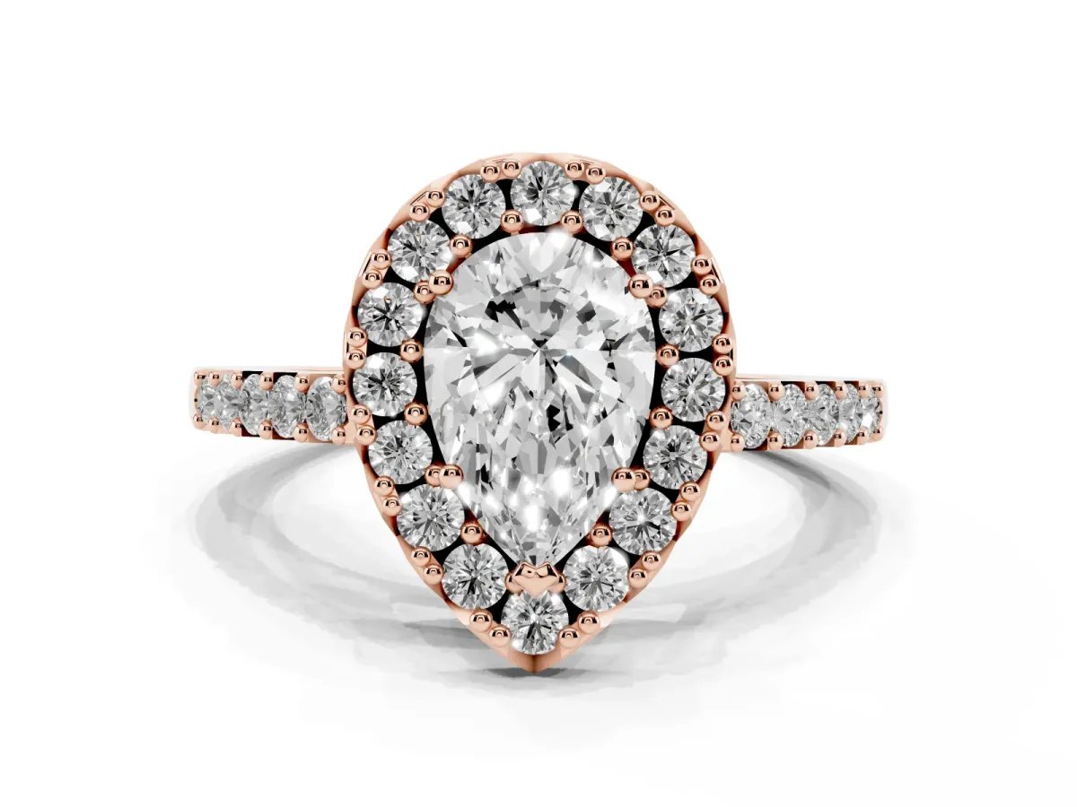 Pear Cut Halo Diamond Pavé Solitaire Ring Rose gold