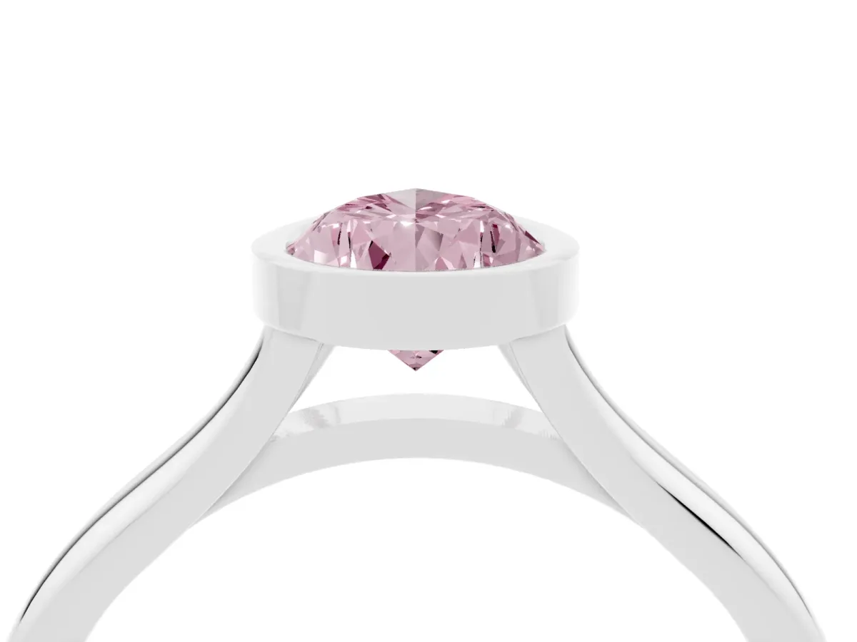 Fancy Pink Bezel Set Pear Cut Cut Solitaire Ring with Tapered Band Silver