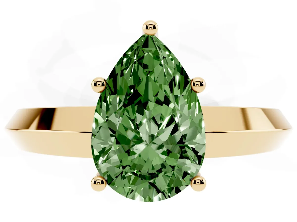 Fancy Green Pear Cut Cut Solitaire Engagement Ring with Flat Band and Four-Prong Setting Yellow gold