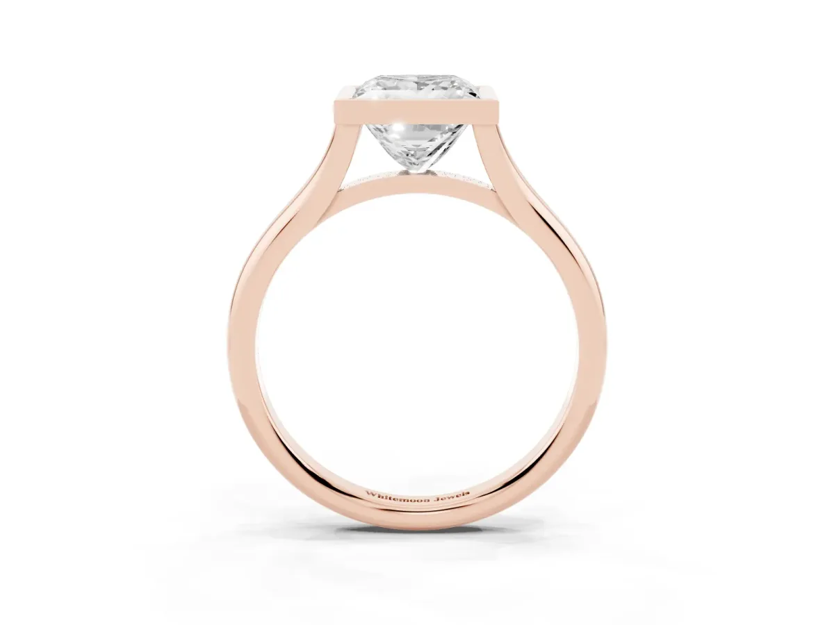 Bezel Set Princess Cut Cut Solitaire Ring with Tapered Band Rose gold