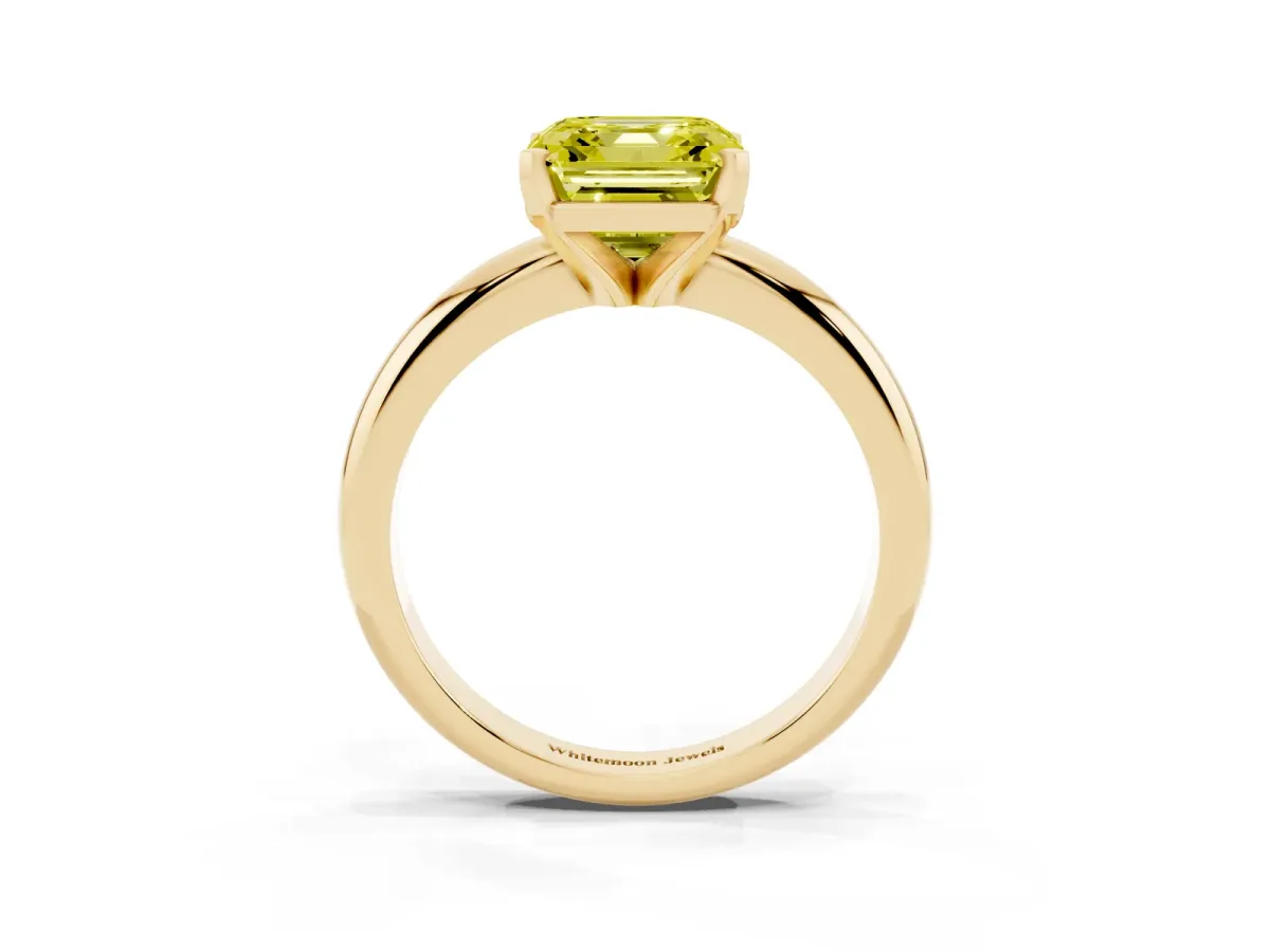 Fancy Yellow Asscher Cut Diamond Solitaire Engagement Ring with Round Band and Four-Prong Setting Yellow gold