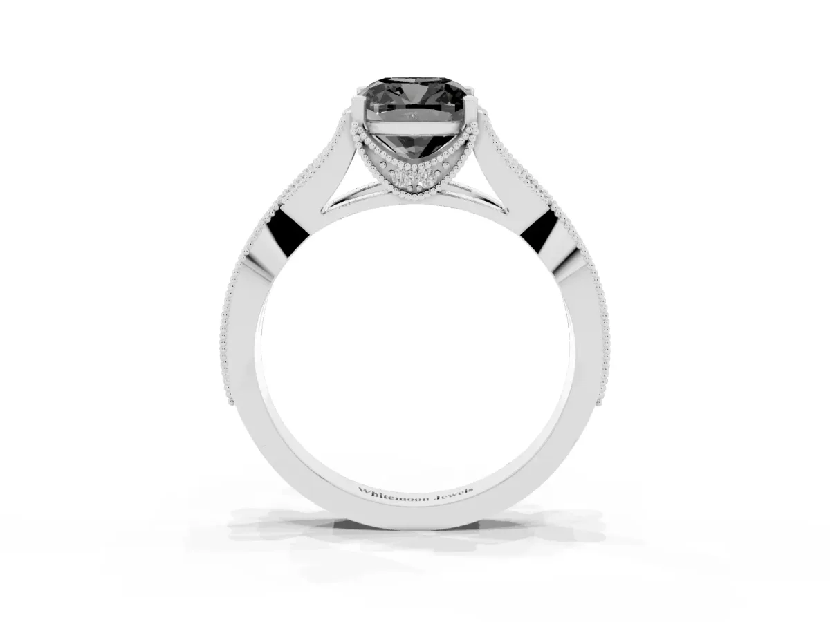 Fancy Black Cushion Cut Cut Diamond Twisted Band with Milgrain Pave Setting and Four-Prong Setting Silver