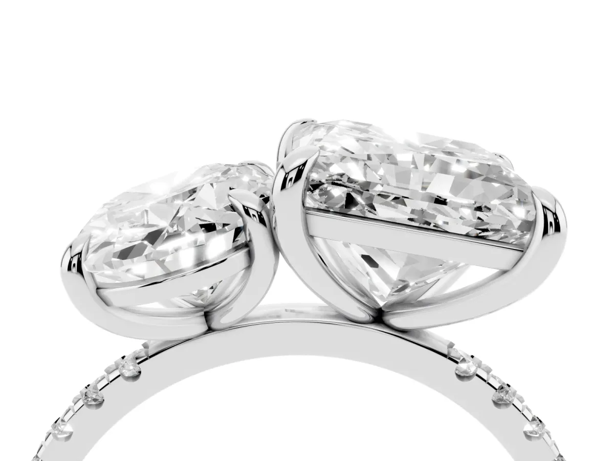 Oval and Princess Toi Moi Ring with Prong Setting and Pave Band White gold