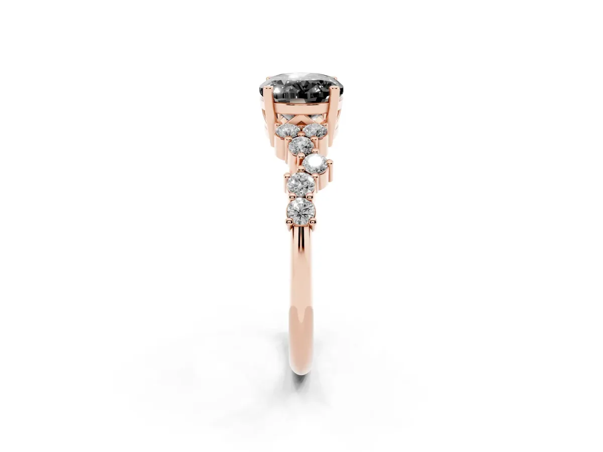 Fancy Black Oval Cut Diamond Scattered Round Accent Ring with Prong Setting Rose gold