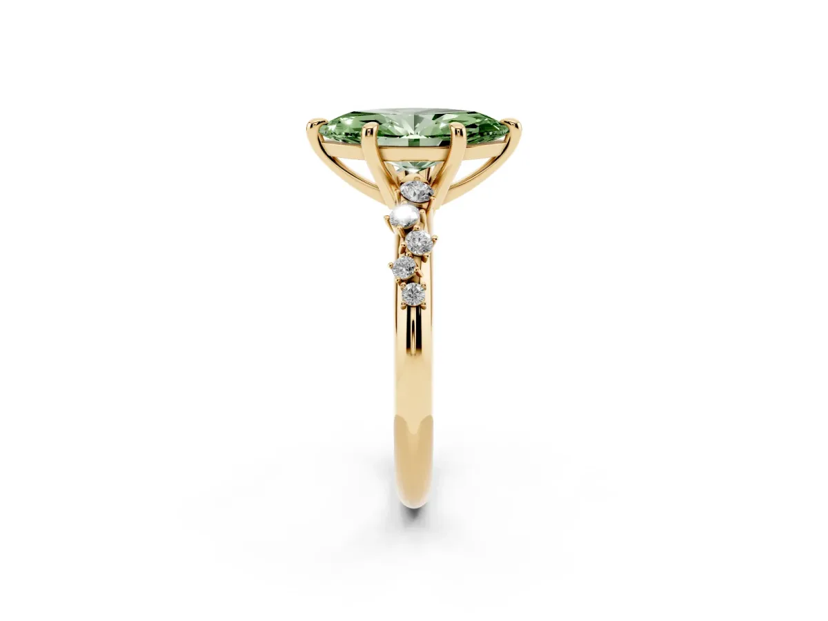 Fancy Green Marquise Cut Cut Diamond Vine Band with Four-Prong Setting Yellow gold