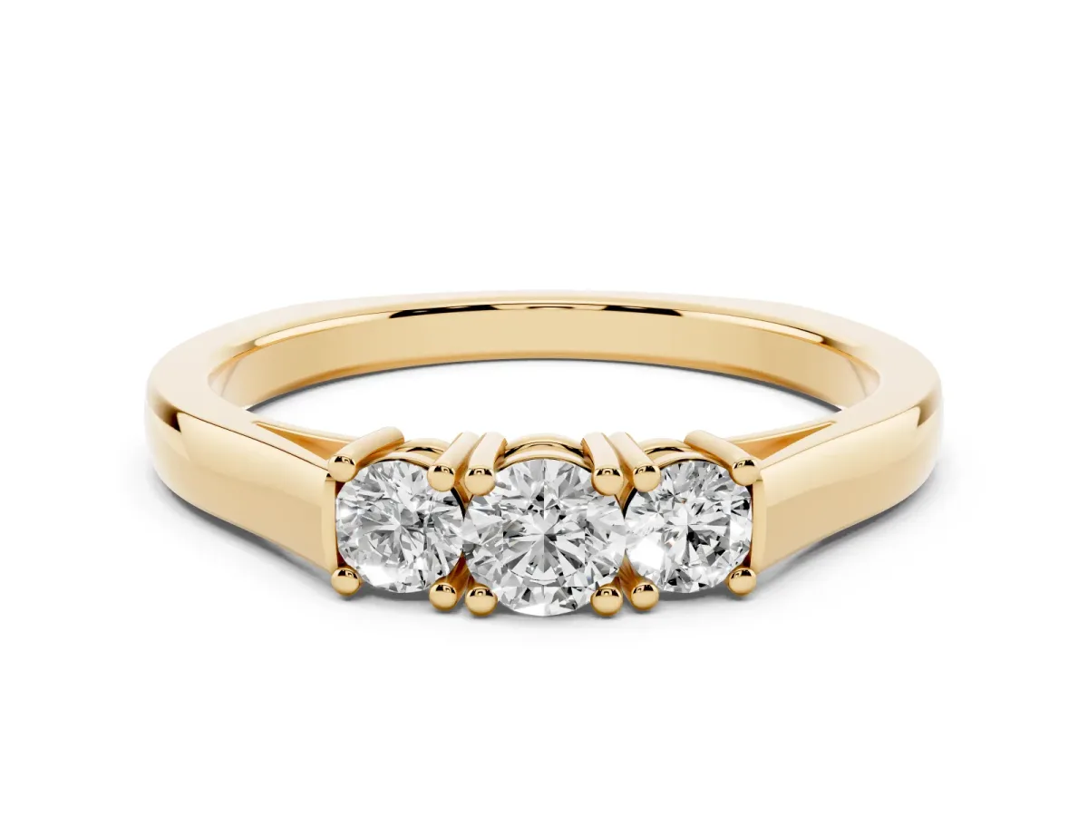 Three-Stone Round Cut Diamond Channel Set Band with Prong Setting Yellow gold