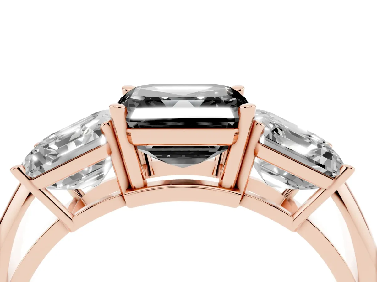Fancy Black Three-Stone Asscher Cut Cut Diamond Engagement Ring with Prong Setting on a White Gold Band Rose gold
