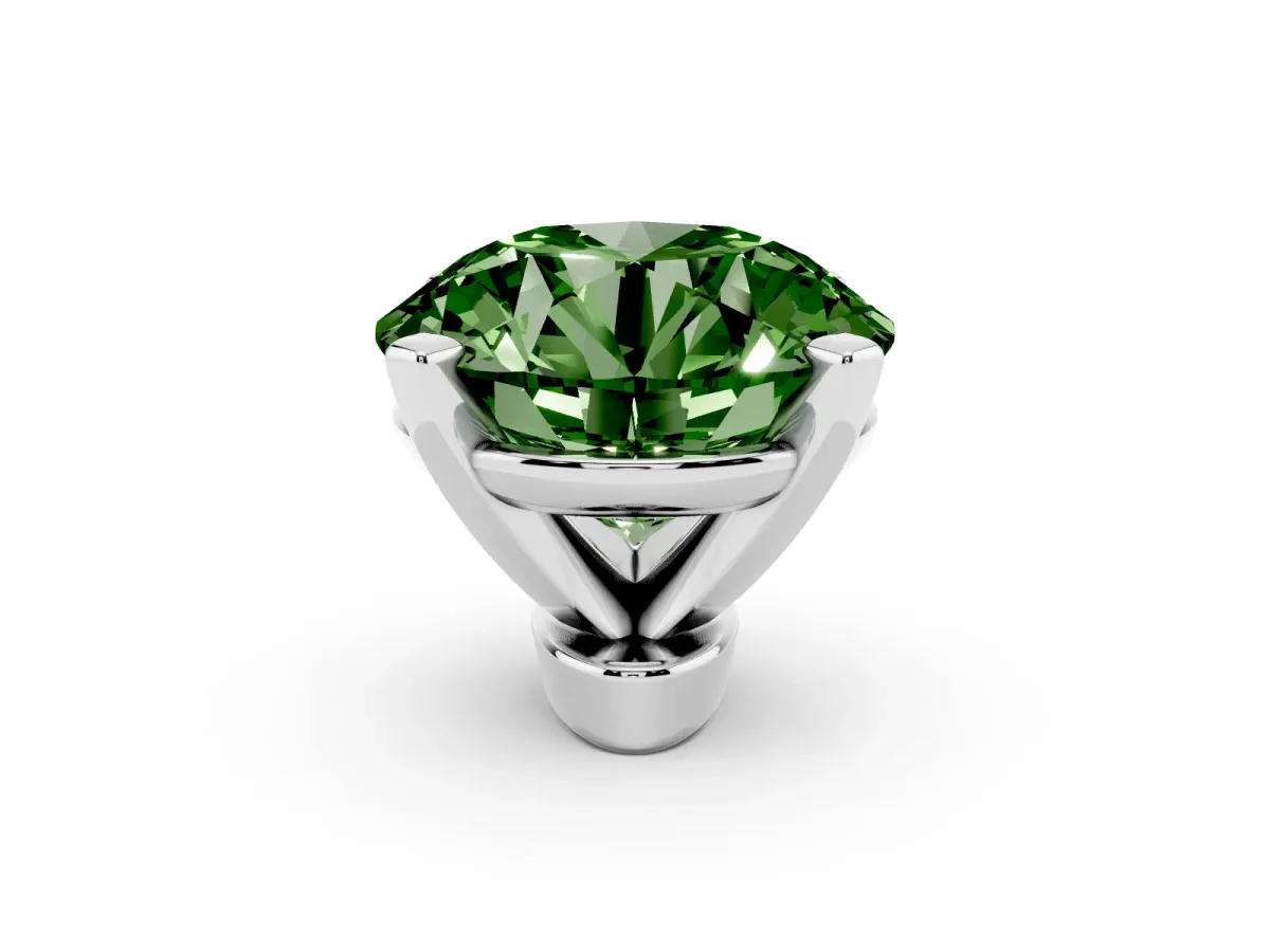 Fancy Green Round Cut Diamond Solitaire Ring with Prong Setting and Classic Band Silver
