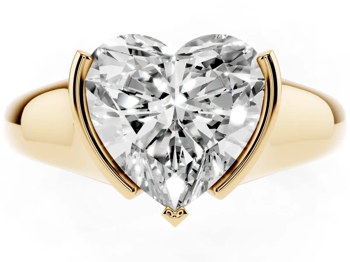 Heart Cut Solitaire Tension Set Diamond Ring with Split Shank Band Yellow gold
