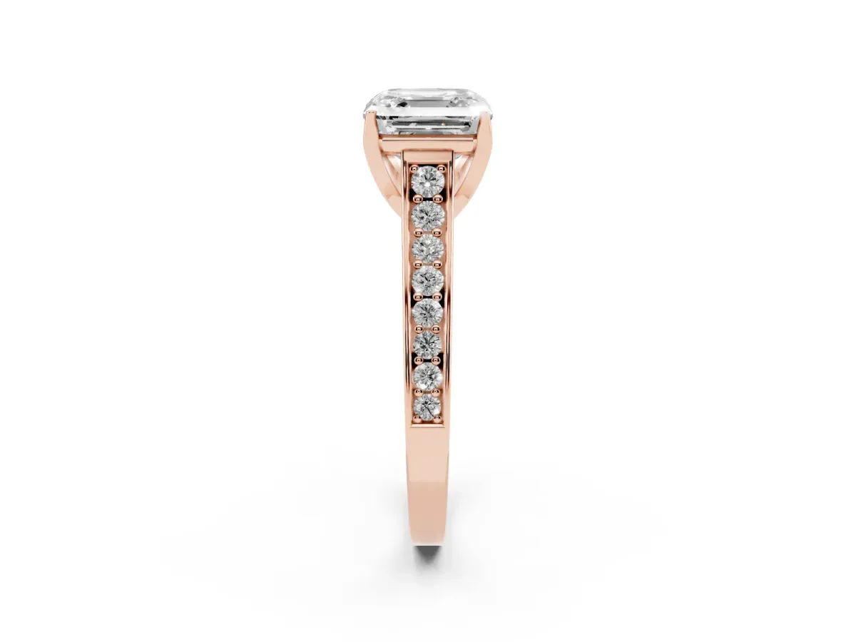 Asscher Cut Brilliant Cut Diamond Engagement Ring with Pavé Band and Four-Prong Setting Rose gold