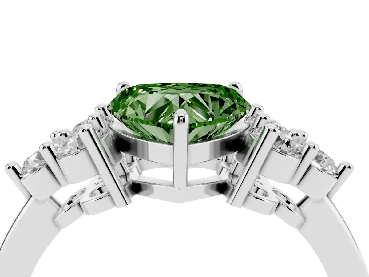 Fancy Green Heart Cut Brilliant Diamond Cluster Accent Solitaire Ring with Prong Setting Silver