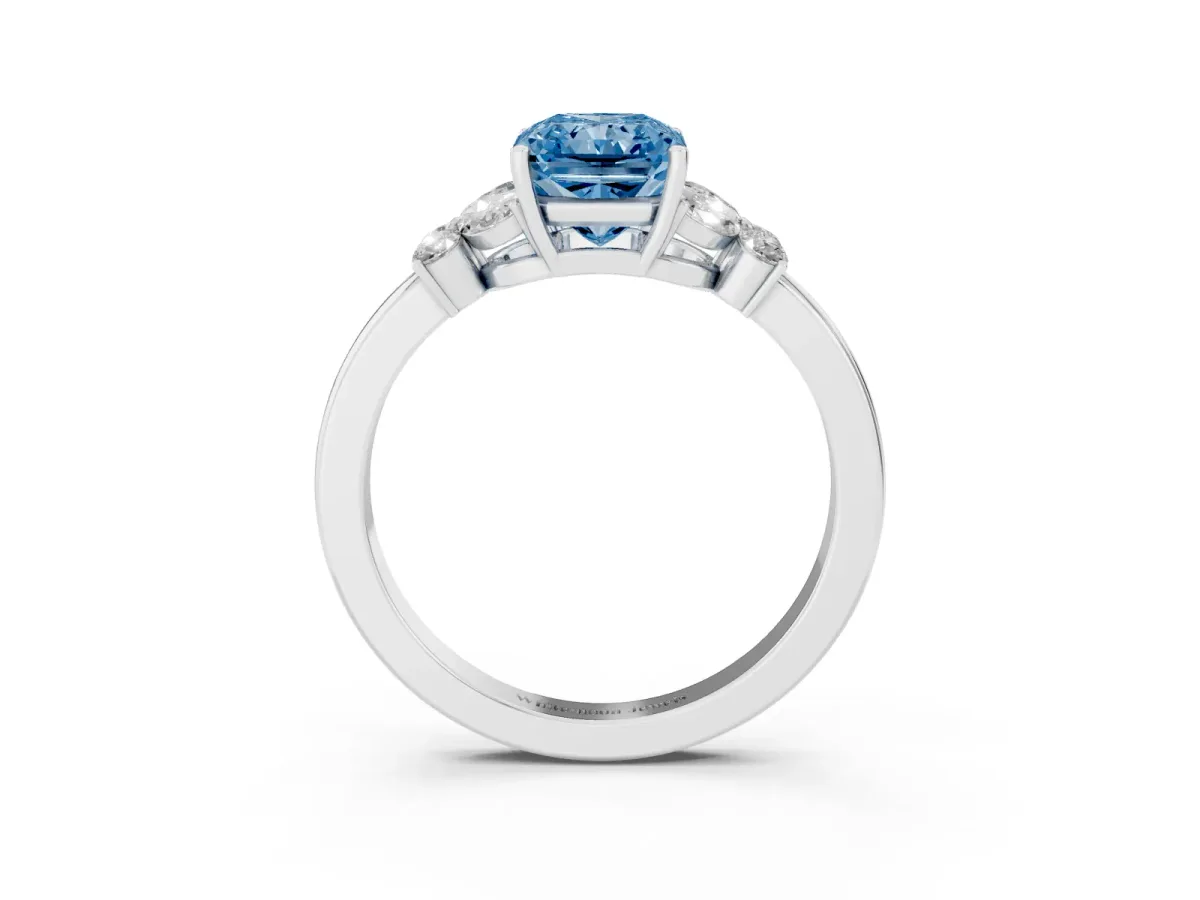 Fancy Blue Radiant Cut Cut Solitaire Floral Diamond Ring with Four-Prong Setting Silver
