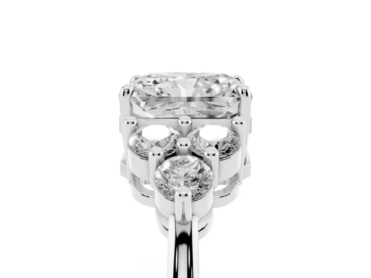Radiant Cut Brilliant Diamond Cluster Accent Solitaire Ring with Prong Setting Silver