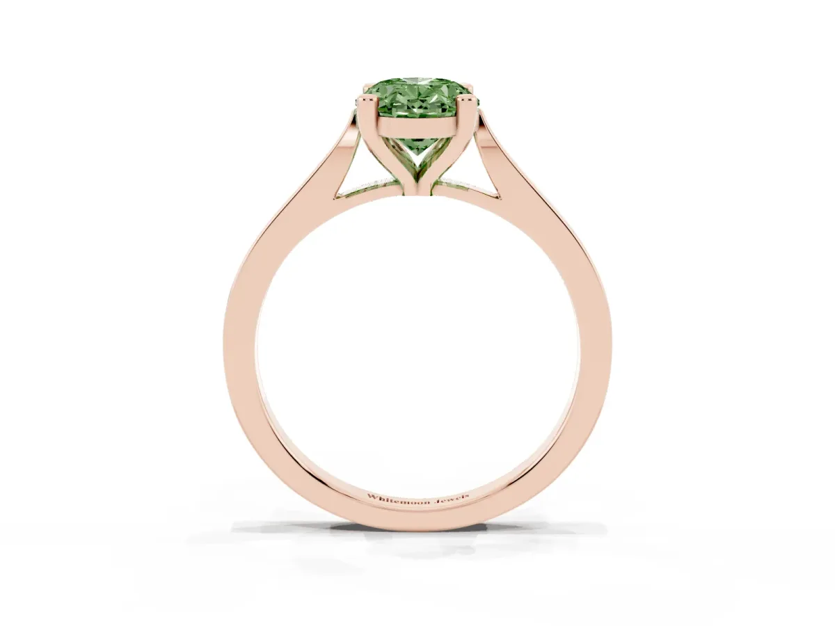 Fancy Green Oval Cut Solitaire Diamond Ring with Four-Prong Setting and Tapered Band Rose gold