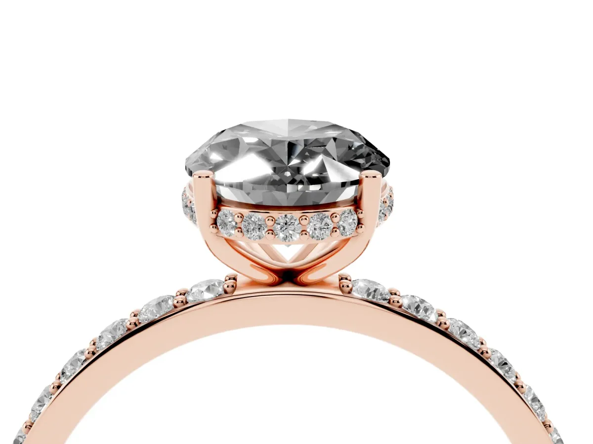 Fancy Black Oval Cut Diamond Solitaire Ring with Pavé Band and Hidden Halo Rose gold