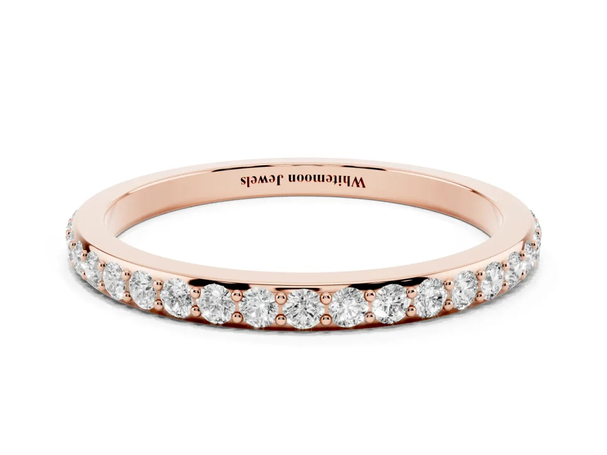 Pavé Round Diamond Eternity Band with Shared Prong Setting Rose gold