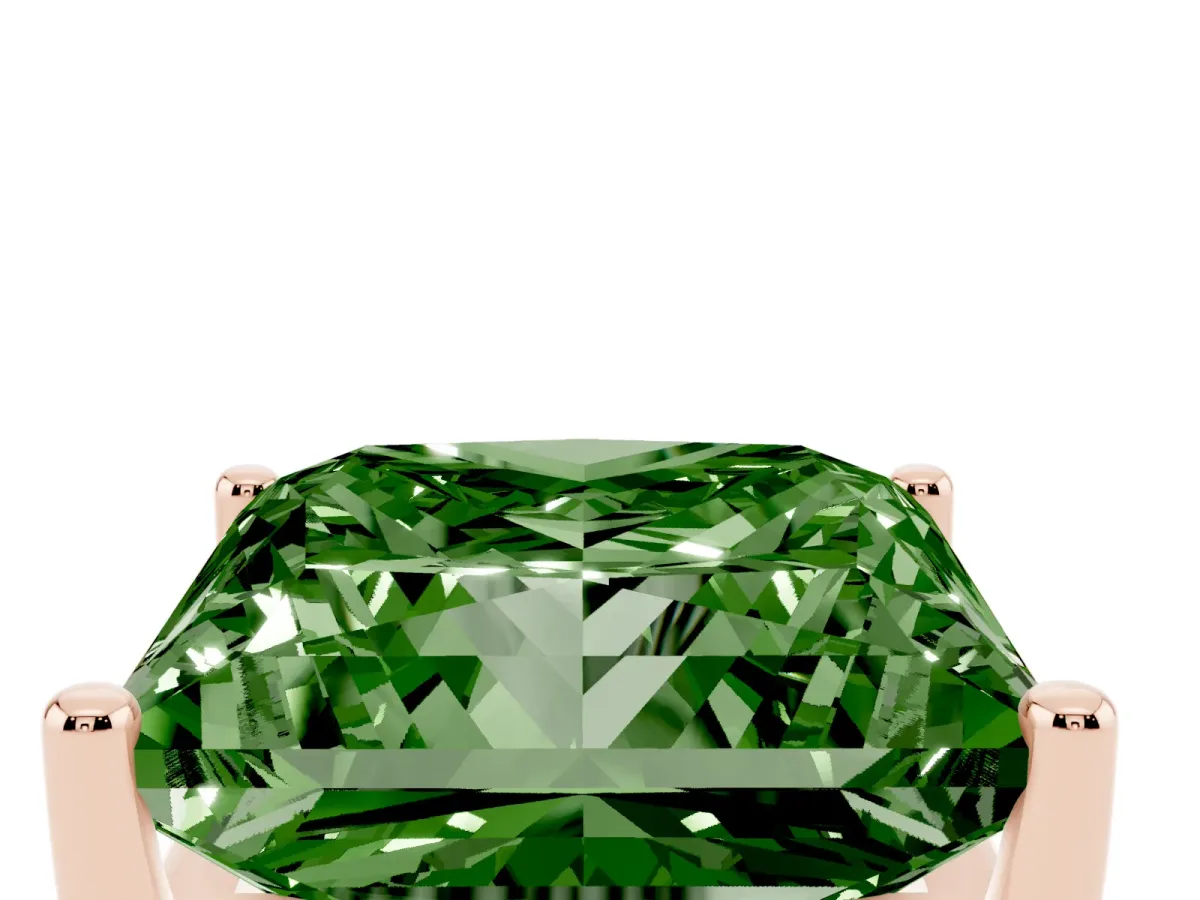 Fancy Green Princess Cut Cut Diamond Solitaire Engagement Ring with Tapered Plain Band and Four-Prong Setting Rose gold