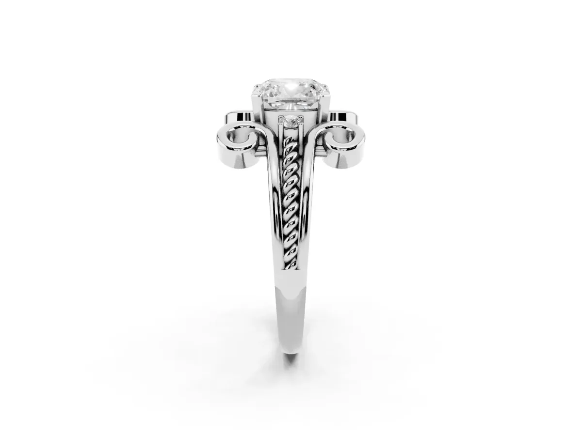 Cushion Cut Solitaire Twisted Band Scroll Prong Ring Silver