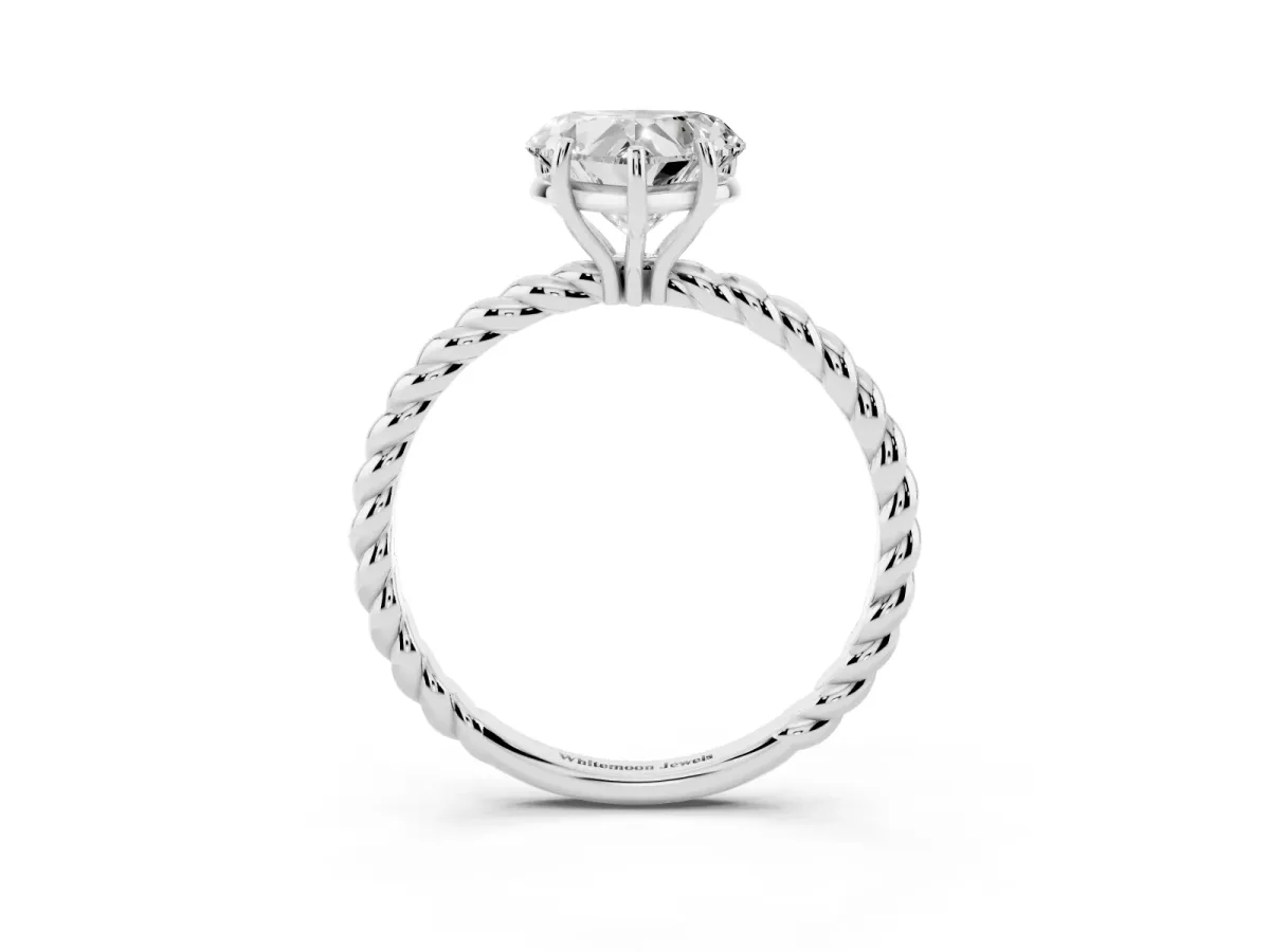 Heart Cut Solitaire Twist Band Ring with Four-Prong Setting Platinum