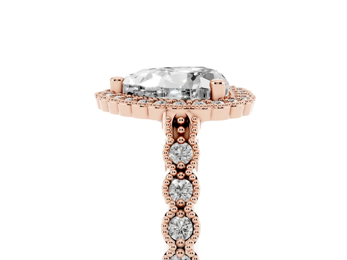 Heart Cut Cut Halo Pavé Solitaire Ring with Milgrain Band Rose gold