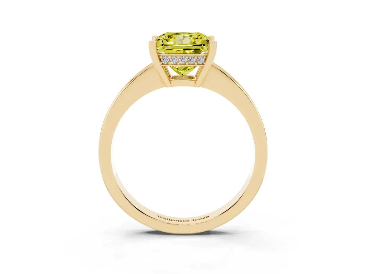 Fancy Yellow Princess Cut Solitaire Pavé Band Prong Setting Ring Yellow gold