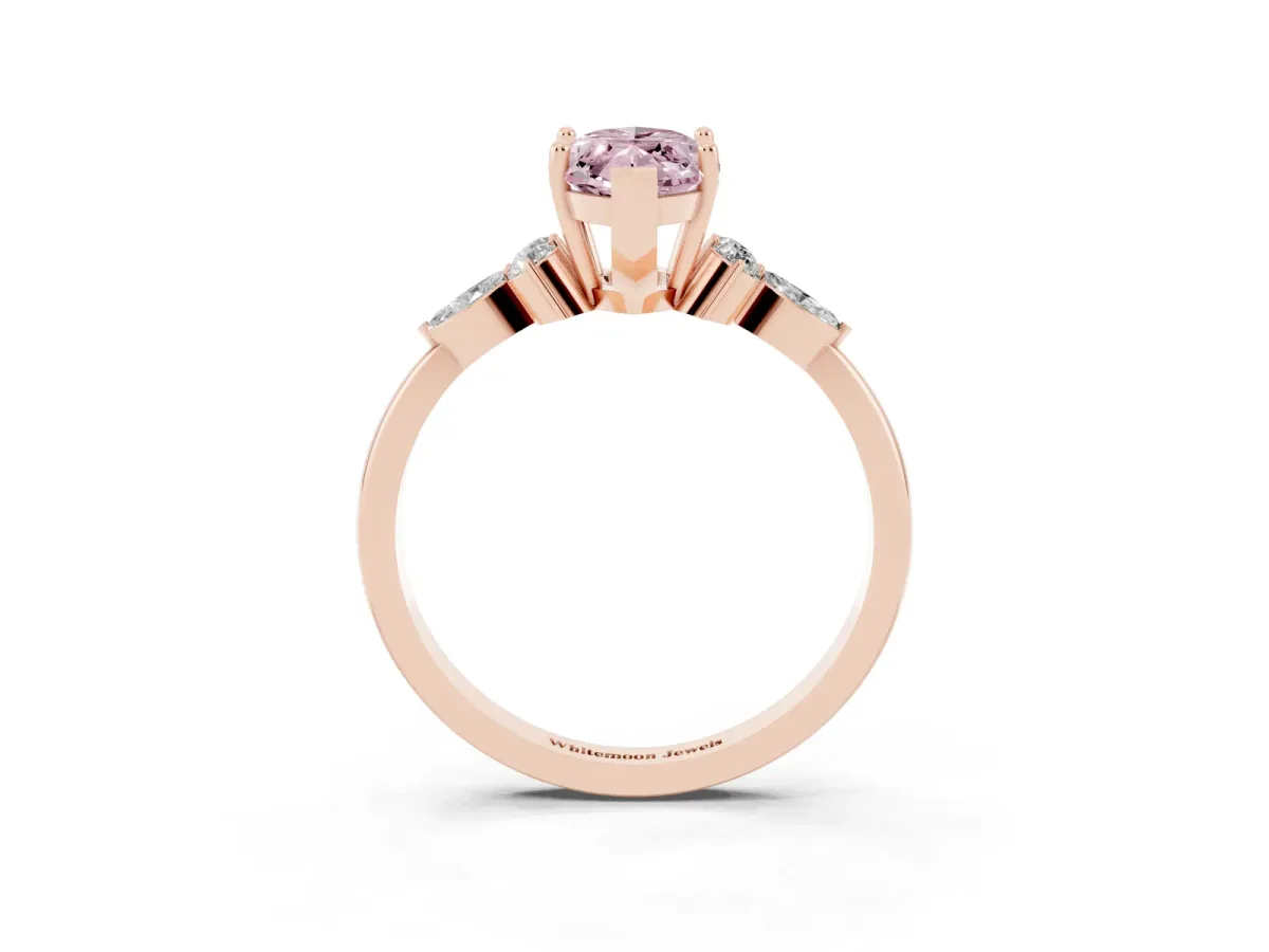 Fancy Pink Marquise Cut Brilliant Diamond Solitaire Ring with Pear Side Stones and Four-Prong Setting Rose gold
