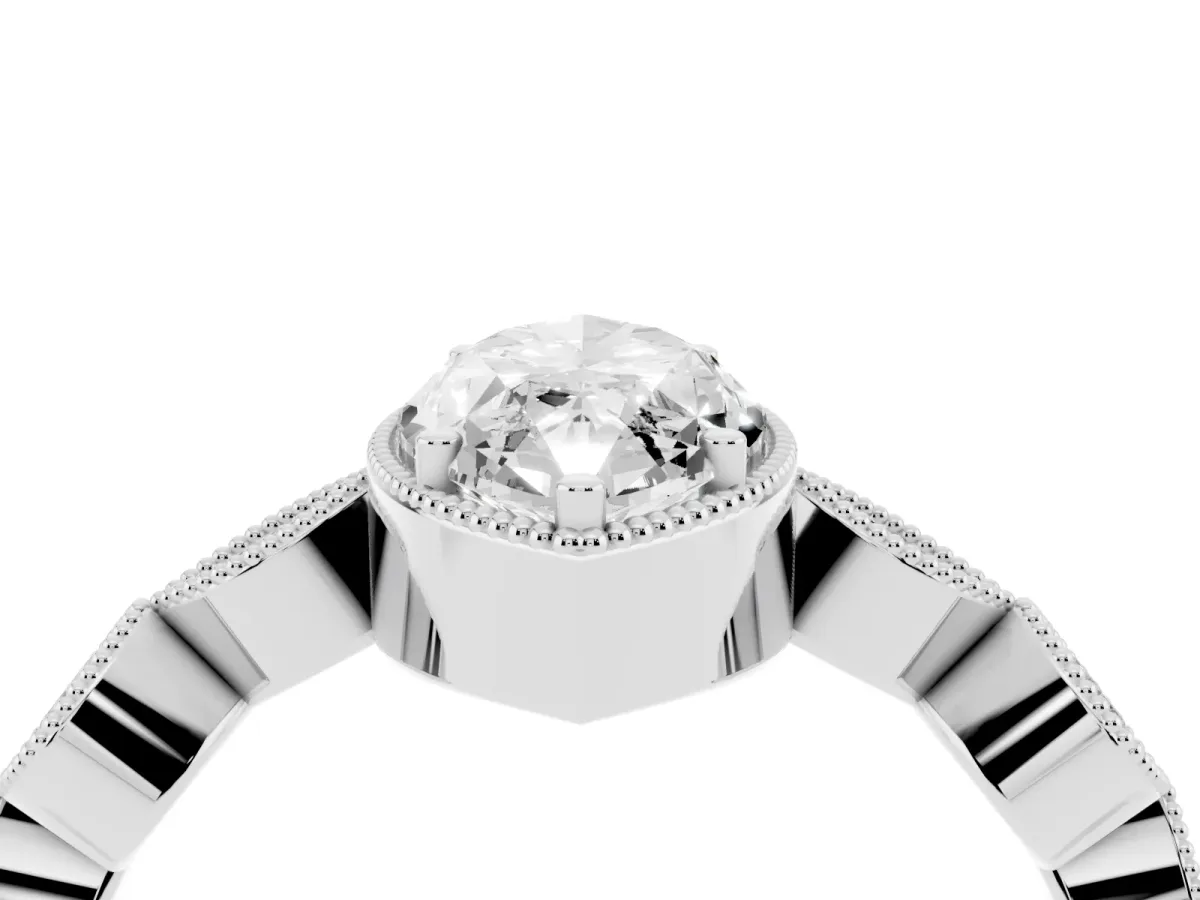Marquise Cut Diamond Vintage Milgrain Ring with Round Stations Silver