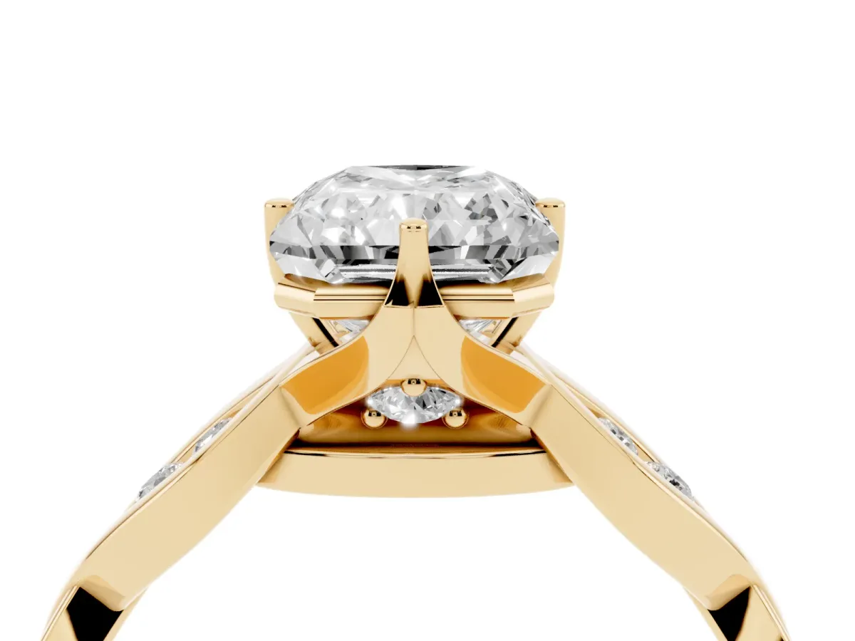 Radiant Cut Solitaire Twist Band with Leaf Prong Setting Yellow gold