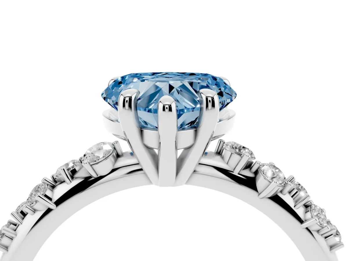 Fancy Blue Heart Cut Cut Diamond Vine Band with Four-Prong Setting Platinum