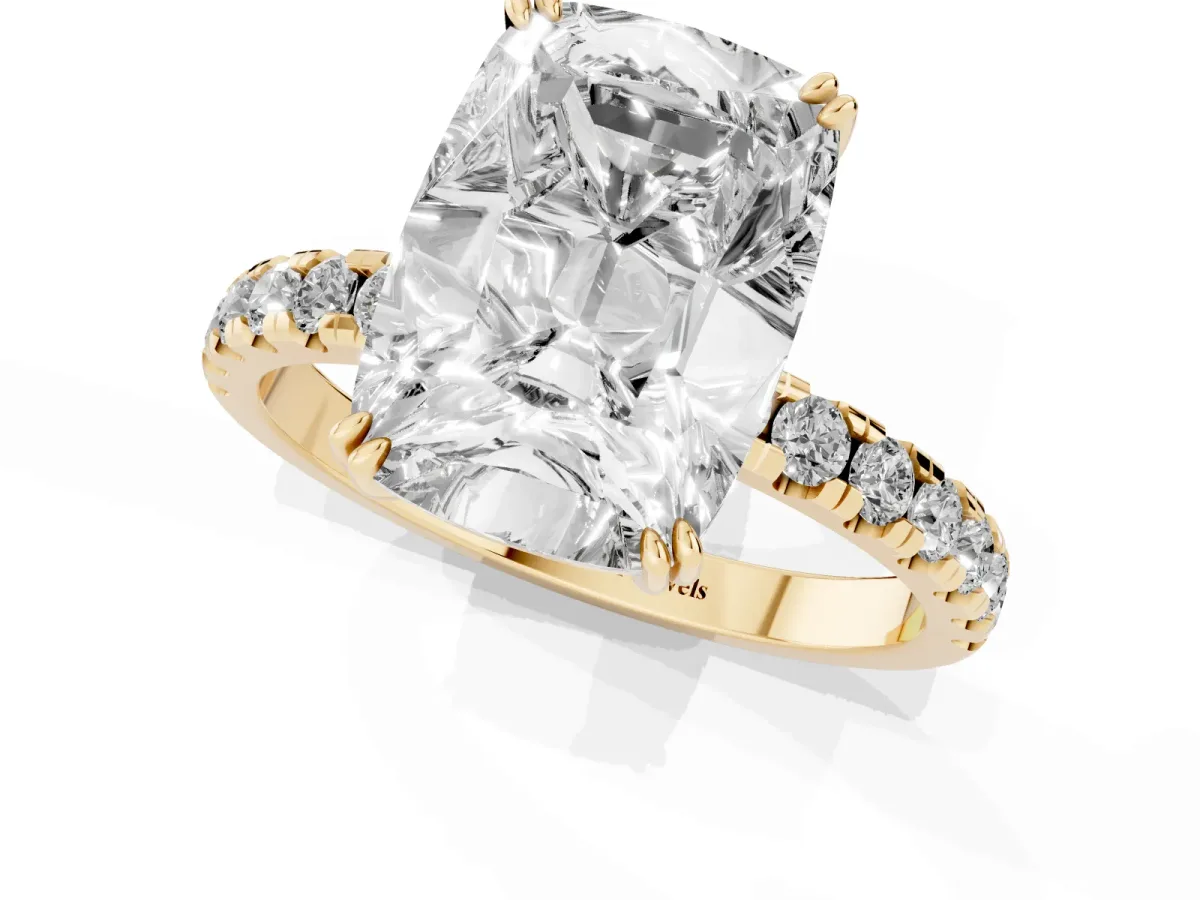 Old Mine Elongated Cushion Diamond Pave Band Ring Yellow gold