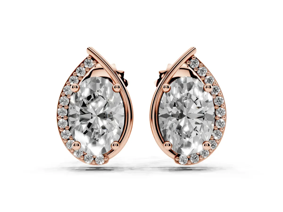 Oval Diamond Teardrop Framed Stud Earrings Rose gold
