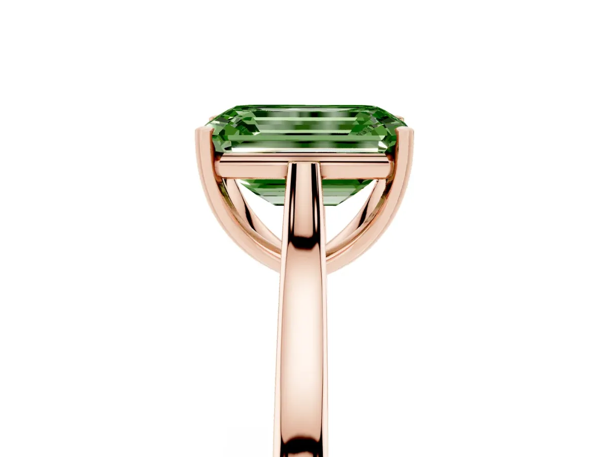Fancy Green Emerald Cut Solitaire Heart Prong Engagement Ring with Tapered Band Rose gold