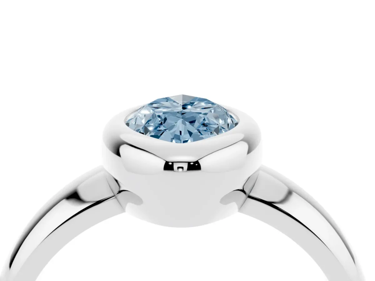 Fancy Blue Bezel Set Marquise Cut Solitaire Ring with Wide Band White gold