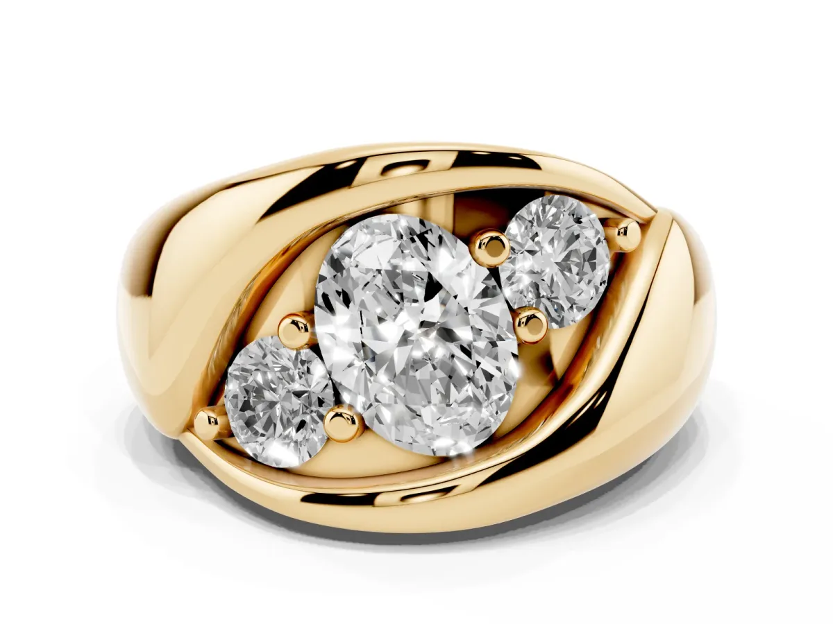 Channel Set Oval Cut Diamond Crossover Band Yellow gold