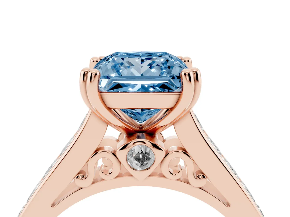 Fancy Blue Princess Cut Cut Channel Set Solitaire Engagement Ring with Prong Setting Rose gold