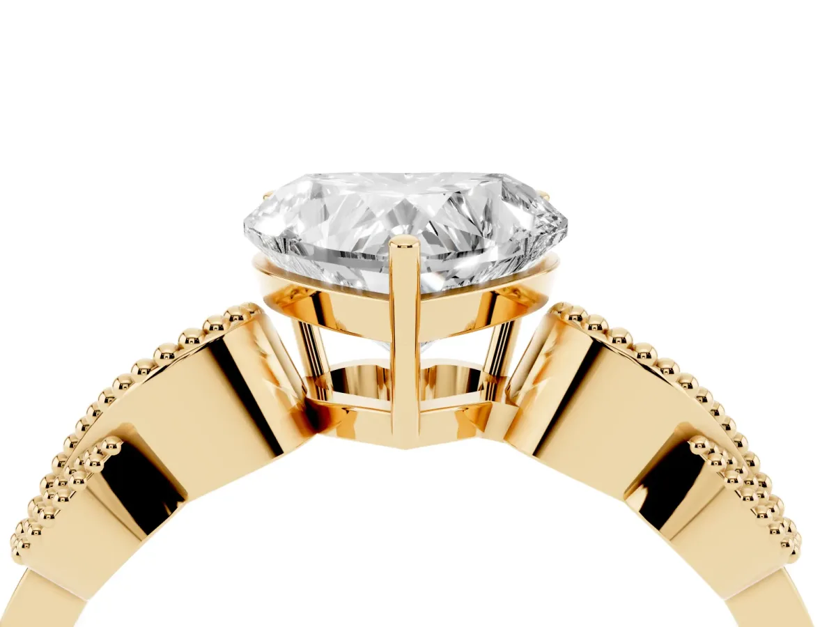 Heart Cut Solitaire Milgrain Leaf Band with Prong Setting Yellow gold