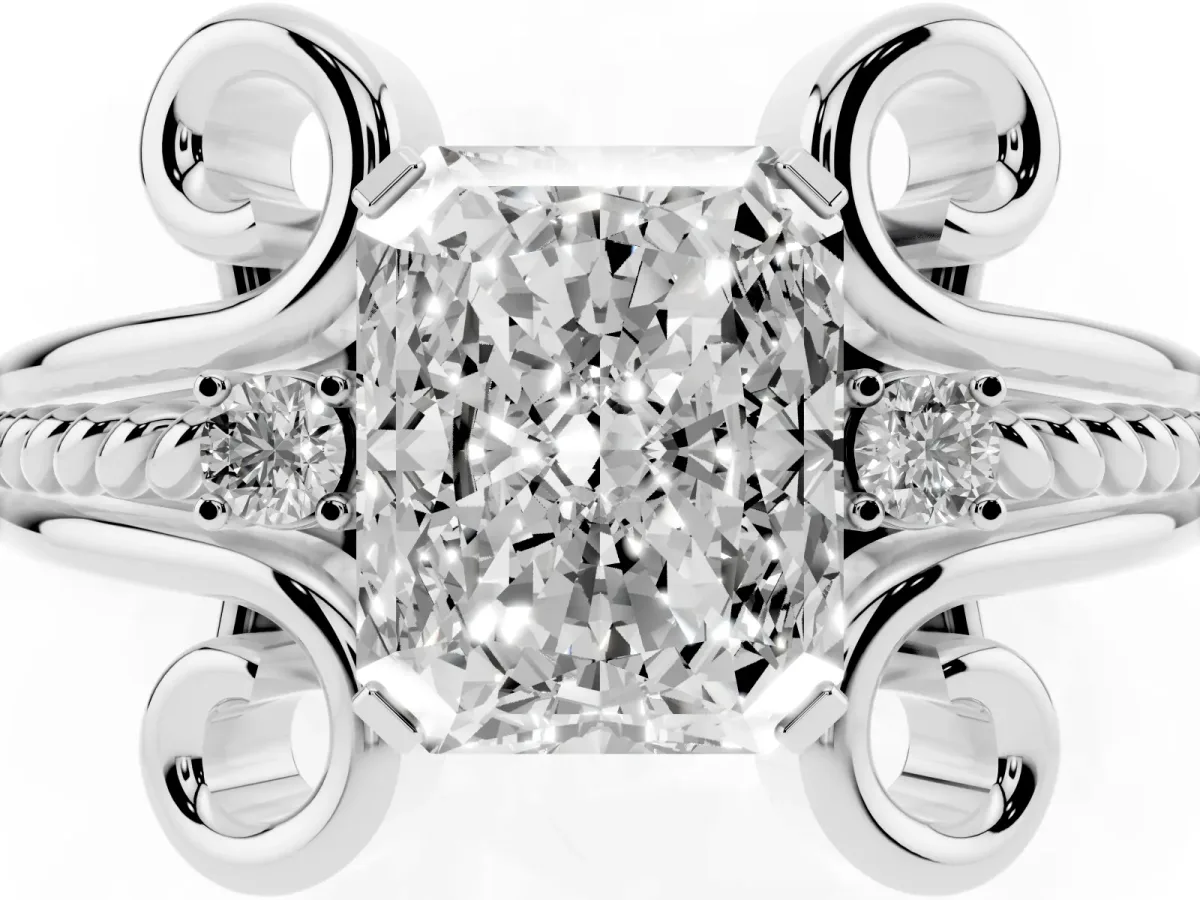 Radiant Cut Solitaire Twisted Band Scroll Prong Ring Platinum