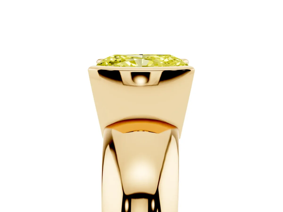 Fancy Yellow Radiant Cut Solitaire Tension Set Diamond Ring with Wide Band Yellow gold