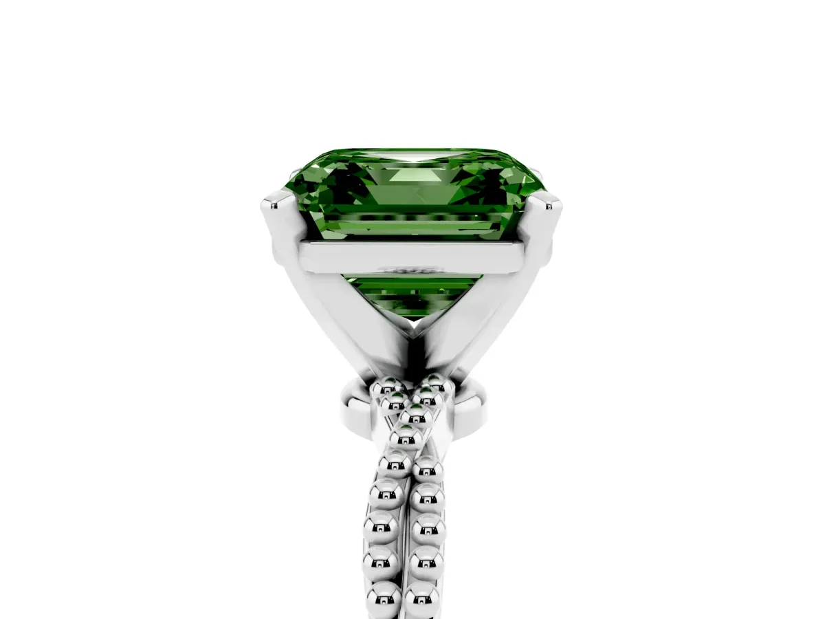Fancy Green Asscher Cut Solitaire Twisted Band with Bead Prong Setting Platinum